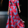 Women's Floral Maxi Dress – V-Neck A-Line Swing Dress with 3/4 Sleeves for Spring & Fall