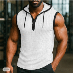 Men's Sleeveless Hooded Waffle Tank Top – Summer Casual Sporty Shirt for Outdoor & Gym Wear
