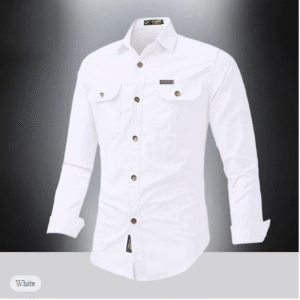 Men’s 100% Cotton Cargo Shirt – Long Sleeve Button-Up Casual Shirt with Pockets for Summer & Vacation Wear