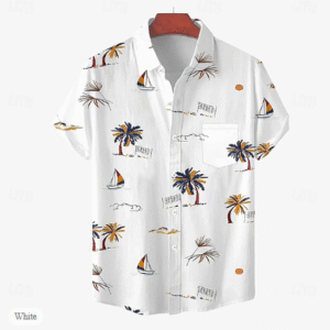 Men’s Coconut Palm 3D Print Hawaiian Shirt – Short Sleeve Button-Up Tropical Shirt for Summer Beach & Vacation