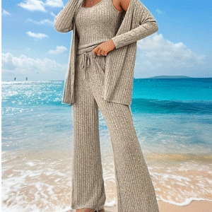 Women’s U-Neck Long Sleeve Shirt & Drawstring Pants Set – Solid Color Outfit for Summer Vacation & Daily Wear