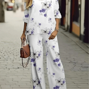 Women’s Neon Ombre Floral Blouse Set – V-Neck 3/4 Sleeve Shirt for Casual Summer & Daily Wear