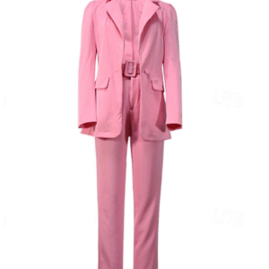 Women’s Business Blazer & Tapered Pants Set – Notch Lapel Blazer with Solid Color Trousers for Professional & Daily Wear