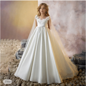 Girls’ Flower Girl Dress – Formal First Communion & Wedding Party Dress with Sleeveless V-Neck for Kids