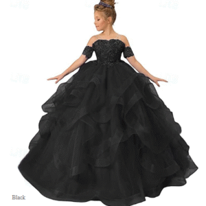 Girls’ Flower Girl Princess Dress – Off-Shoulder Elegant Wedding & Party Dress for Kids (Light Pink, Wine Red)