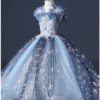 Girls’ Princess Flower Girl Dress – Off-Shoulder Embroidered Floral Party & Wedding Dress (Light Blue, 3-12 Years)
