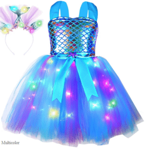 Girls’ Sequin Mermaid Princess Dress – Sleeveless A-Line Party Dress for Summer & Spring (Light Blue, Multicolor, White, 3-10 Years)