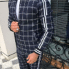 Men’s 2-Piece Plaid Tracksuit – Full-Zip Jogging Set for Gym, Workout & Casual Wear (White/Navy/Blue, Fall)
