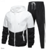 Men’s 2-Piece Color Block Tracksuit – Full-Zip Casual Jogging Set for Gym, Running & Fall Activewear (Black/Army Green/Blue)