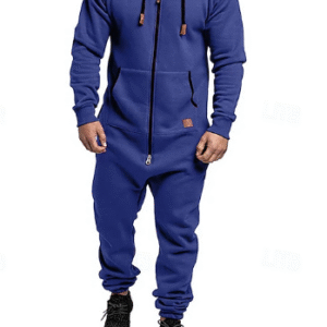 Men’s Thermal Full-Zip One-Piece Tracksuit – Warm Jogging Jumpsuit for Casual & Fitness Wear (Dark Grey, Khaki, Black – Fall/Winter)