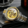 FORSINING Gold Skeleton Mechanical Watch for Men – Vintage Automatic Engraved Luxury Timepiece with Crystal Detail