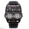 Oulm Men’s Retro Quartz Watch – Leather Strap Vintage Watch with Compass & Thermometer Decoration
