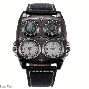 Oulm Men’s Retro Quartz Watch – Leather Strap Vintage Watch with Compass & Thermometer Decoration