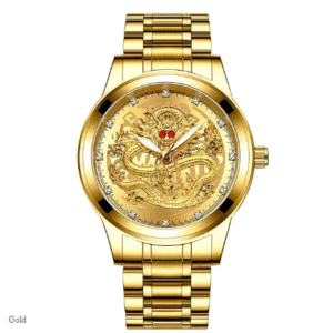 Men’s Luxury Gold Dragon Watch – 3D Quartz & Automatic Self-Winding Waterproof Wristwatch