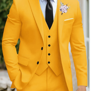 Men’s Wedding Party Evening Wear Suit – Yellow & Navy Blue Slim Fit 3-Piece, Single Breasted Two-Button Tuxedo