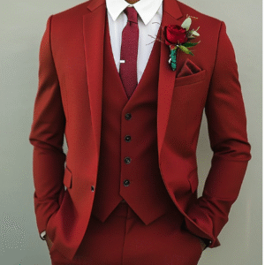 Men’s Wedding Suit – Red 3-Piece, Single Breasted One-Button Standard Fit Tuxedo for Formal & Summer Events