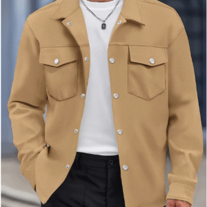 Men’s Shirt Jacket – Lightweight Transition Jacket with Lapel Collar, Regular Fit, Available in Black, Yellow, Navy Blue, Green