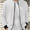 Men’s Lightweight Waffle Jacket – Stand Collar Transition Jacket for Spring Summer Fall, With Pockets, Black White Navy Blue Khaki Gray