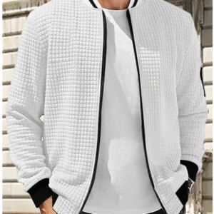 Men’s Lightweight Waffle Jacket – Stand Collar Transition Jacket for Spring Summer Fall, With Pockets, Black White Navy Blue Khaki Gray