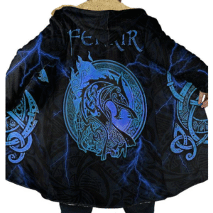 Men’s Dragon Totem Fleece Jacket – Thermal Warm Hooded Gothic Winter Coat with Pocket, Yellow Blue Orange