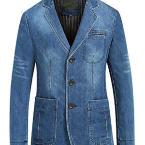 Men’s Denim Blazer Jacket – Classic Sport Coat with Pockets for Casual Cocktail Wear, Fall & Winter, Light & Navy Blue