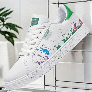 Men's White Casual Sneakers with Color Splash Design – Low-Top Lace-Up Shoes for Everyday Wear