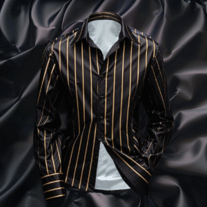 Men's Striped Satin Button-Up Shirt – Glossy Casual Shirt for Vacation & Semi-Formal Occasions