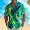 Men's Abstract Marble Short Sleeve Shirt – 3D Printed Casual Button-Up for Vacation & Streetwear