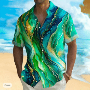Men's Abstract Marble Short Sleeve Shirt – 3D Printed Casual Button-Up for Vacation & Streetwear