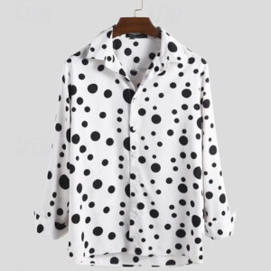 Men's Polka Dot Vacation Shirt – Button Up, Long Sleeve, Casual Hawaiian Style