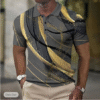 Men's Polo Shirt – Geometric Line Design, Waffle Texture, Button Up, 3D Print, Business & Street Style