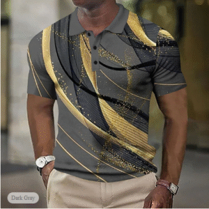 Men's Polo Shirt – Geometric Line Design, Waffle Texture, Button Up, 3D Print, Business & Street Style