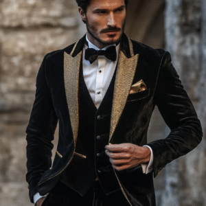 Men's Velvet Wedding Suit – 3-Piece, Single-Breasted, One-Button, Formal Party Fashion