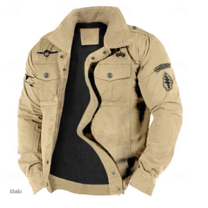 Men's Military Cargo Jacket – Cotton Embroidered, Standing Collar, Multi-Pocket Tactical Outerwear