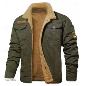 Men's Military Fleece Jacket – Embroidered, Thermal Cotton Coat with Multiple Pockets, Tactical Winter Outerwear