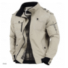Men's Jesus Graphic Bomber Jacket – Zip-Up Combat Style, Standing Collar, Cotton Tactical Outerwear