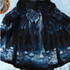 Men's Wolf Graphic Fleece Coat – Warm Zip-Up Hoodie, Streetwear & Outdoor Winter Jacket