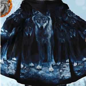 Men's Wolf Graphic Fleece Coat – Warm Zip-Up Hoodie, Streetwear & Outdoor Winter Jacket