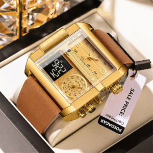 POEDAGAR Men's Quartz Watch – Rectangle Dial, Waterproof, Luminous Multifunction Analog Wristwatch