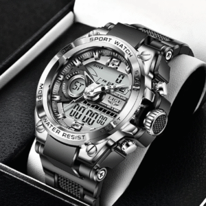 LIGE Men's Digital Chronograph Watch – Dual Display, Waterproof Sports Watch with Calendar & Silicone Strap
