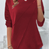 Women's Casual Long Sleeve T-Shirt – Stylish Crew Neck, Button Detailing, Regular Fit for Daily Wear