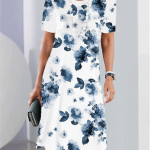 Women's Floral Midi Dress – Casual Tee Shift Dress, Short Sleeve, Elegant & Stylish for Vacation & Work