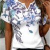 Women's Ombre Floral T-Shirt – Casual Notched Neck, Short Sleeve Top for Daily & Summer Wear