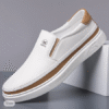Men's White Slip-On Sneakers with PU Accents for Streetwear and Casual Outfits