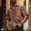 Men's Indian Boho Ethnic Shirt – 3D Print Button-Up Short Sleeve Shirt for Hawaiian Vacation & Beach Wear