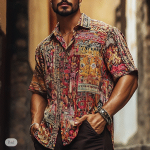 Men's Indian Boho Ethnic Shirt – 3D Print Button-Up Short Sleeve Shirt for Hawaiian Vacation & Beach Wear
