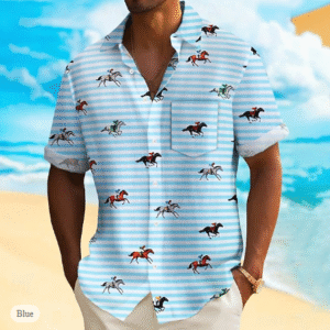 Kentucky Derby Men's Striped 3D Print Shirt – Button-Up Short Sleeve Shirt for Vacation & Casual Wear