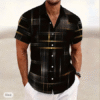 Men's Geometric Grid Plaid Shirt – 3D Print Button-Up Short Sleeve Shirt for Casual & Outdoor Wear