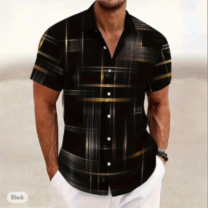 Men's Geometric Grid Plaid Shirt – 3D Print Button-Up Short Sleeve Shirt for Casual & Outdoor Wear