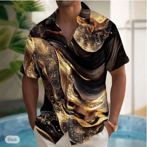 Men's Luxury Abstract Marble Shirt – 3D Print Button-Up Short Sleeve Shirt for Casual & Vacation Wear